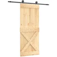vidaXL Schiebetür Natürlich und Schwarz 85 x 210 cm Massivkiefer