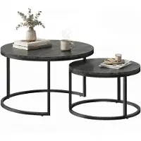 HOMCOM Couchtisch rund 2er Set Stapelbarer Wohnzimmertisch mit Holzoptik Schwarz