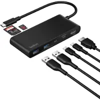 Belkin Connect, USB Typ-C, HDMI, USB 2.0 Type-A, USB 3.2 Gen 1 (3.1 Gen 1) Type-C, MicroSD (TransFlash), SD, Schwarz, Rundkabel, 0,2 m