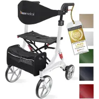 Besco Leichtgewicht Rollator SPRING - Gehhilfe mit Komfort-Federung - höhenverstellbar & faltbar - Modell M Polarweiß - Bescomedical