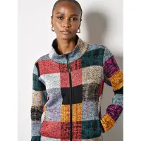 Apricot Fleecejacke "Fleecejacke", Damen, Gr. 18, grau, Strick, Obermaterial: 95% Polyester PES. 5% Elasthan EL., normal, Jacken Fleecejacke, mit Karomuster
