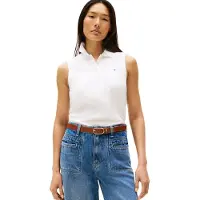 Tommy Hilfiger Damen Poloshirt Ärmellos 1985 Slim Fit, Weiß (Ecru), L