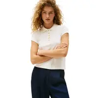 Tommy Hilfiger Damen Poloshirt Kurzarm Gold Button Slim mit Stretch, Weiß (Ivory