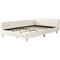 STILVORA Kinderbett 140x190 cm mit gepolstertem Kopfteil und Sicherheitsbarriere, Polsterbett mit Massivholzfüßen aus Samt, Jugendbett im Kapitonné-Design Beige