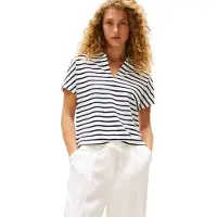Tommy Hilfiger Damen Poloshirt Kurzarm Lyocell Tipping Open ohne Knopfleiste, Me