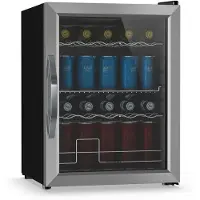 Klarstein Beersafe Getränkekühlschrank mit Glastür | 64 x 48 cm | LED-Innenbeleuchtung | Silber/Schwarz Silber