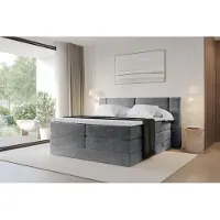 ALTDECOR Boxspringbett - H3/H4 Matratze und Topper - EVON KING - 160x200 - Dunkelgrau - Doppelbett, Boxbett, Polsterbett mit Bettkasten mit Stauraum und Kopftei