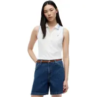 Tommy Hilfiger Damen Poloshirt Kurzarm Swimshop Baumwolle Ärmellos, Weiß (Ecru), M
