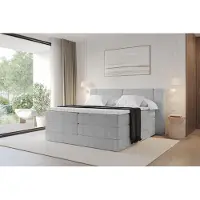 ALTDECOR Boxspringbett - H3/H4 Matratze und Topper - EVON KING - 160x200 - Grau - Doppelbett, Boxbett, Polsterbett mit Bettkasten mit Stauraum und Kopftei