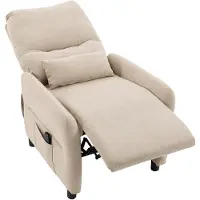 Novzep Relaxsessel mit Massage & Wärme, Liegefunktion, 2 Seitentaschen und ausziehbarer Fußstütze, Beige