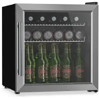 Klarstein Beersafe Getränkekühlschrank mit Glastür | 44 x 48 cm | LED-Innenbeleuchtung | Silber Silber
