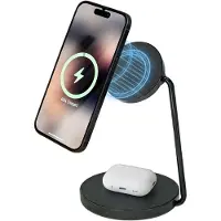 Brennenstuhl 2 in 1 Ladestation (magnetisches Ladepad 15W für Smartphones mit Qi2, Qi2-kompatibel, kompatibel mit MagSafe, 5W Wireless Charger für Kopfhörer)