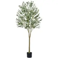 Costway Künstlicher Olivenbaum 180cm, Zimmerkunstpflanze mit Zementtopf, naturgetreuen Blättern und 64 Früchten, grüne Deko für Garten & Büro