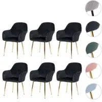 Mendler 6er-Set Esszimmerstuhl HWC-F18, Stuhl Küchenstuhl, Retro Design Samt schwarz, goldene Beine