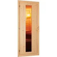 Karibu Sauna Jarin (Eckeinstieg), Ganzglastür, bronziert, Ofen 9 kW integr. Steuerung