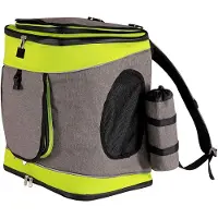 Lionto Haustier-Rucksack, atmungsaktiver Hunderucksack mit Karabiner, Regenschutz & herausnehmbarer Unterlage, grau/grün