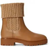 Ralph Lauren für Damen. 802P17088002 Allyson Stiefelette aus Kalbsleder und Strick in Kamel (40), Beige, 1 bis 3 cm, 3 bis 5 cm, Kein