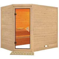 Karibu Sauna Innensauna Tanami Eckeinstieg Ofen 9 kW externe Strg easy 231x195x200 cm ohne Dachkranz