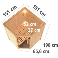 Karibu Sauna Innensauna Nanja Eckeinstieg Ofen 3,6 kW -Ofen externe Strg. easy 151x151x198 cm ohne Dachkranz mit Klarglastür