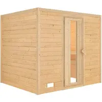 Karibu Sauna Innensauna Sonara Fronteinstieg ohne Zubehör 231x195x200 cm ohne Dachkranz mit Klarglastür