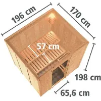 Karibu Sauna Daria (Fronteinstieg), Holztür mit Isolierglas, wärmegedämmt, klar, Ofen 3,6 kW -Ofen externe Steuerung easy