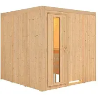 Karibu Sauna Innensauna Rodin Fronteinstieg ohne Zubehör 210x210x202 cm mit Dachkranz mit Bronzierte Tür