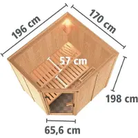Karibu Sauna Innensauna Lilja Eckeinstieg ohne Zubehör 210x184x202 cm mit Dachkranz mit Bronzierter Tür
