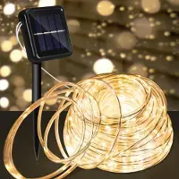 Eikuavons Solar LED Lichterkette ,Außen Garten Balkon Terrasse, mit Solarpanel und Erdspieß 30m Warmweiß