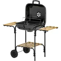Outsunny Holzkohlegrill aus Stahl fahrbar Grillwagen mit abschließbarem Deckel