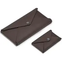 Eglooh Set Visitenkarten Etui + Federmäppchen Helios - Leder Dunkel Braun - Hergestellt in Italien -