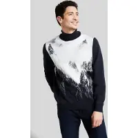 Bugatti Rollkragenpullover , Herren, Gr. XL, blau (marine), 70% Polyacryl, 30% Wolle, bedruckt, regular fit, ohne Ausschnitt, Rippbündchen, Pullover Rollkragenpullover, mit winterlichem Bergmotiv