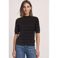 Street One Strickpullover , Damen, Gr. 34, schwarz coffee, Pullover Strickpullover, Kurzarm Pullover mit Turtle Neck / getreift