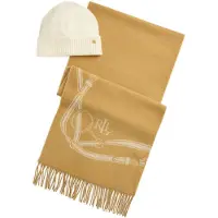 Ralph Lauren für Damen. 454P23530002 Schal mit Pferdemotiv und beige Mütze (OSFA), Lässig, Wolle, Klassisch