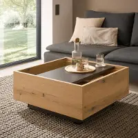 Lomadox Wohnzimmer Couchtisch in Eiche mit Graphit matt, 76 cm breit, variable Tischplatte, Stauraum - SANZA-61