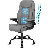 ALFORDSON Bürostuhl, Ergonomischer Schreibtischstuhl, Drehstuhl mit hochklappbarer Armlehne, höhenverstellbar, 150 kg belastbar, Leinen Grau