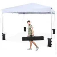 KOMFOTTEU 3 x 3 m Pavillon, höhenverstellbarer Pop up Gartenpavillon, Partyzelt mit Sonnenschutz & Rahmen aus Kohlenstoffstahl, Faltpavillon mit Tragetasche & 4 Sandsäcken für Garten & Camping (Weiß)