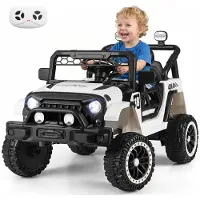Costway Kinder Elektroauto 3+, 12V Kinderauto,Kinderfahrzeug elektrisch mit 2 Fahrmodi, LED-Lichtern, Musik, Geschichte, Fernbedienung&Sicherheitsgurt