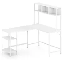Helloshop26 - L-förmiger Computertisch 150 x 120 x 148 cm mit praktischem Stauraum und Kopfhörerhaken modernes Design weißes 20_0018848