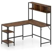 Helloshop26 - L-förmiger Schreibtisch 150 x 120 x 148 cm mit praktischem Stauraum und Kopfhörerhaken rustikaler Stil braunes 20_0018945