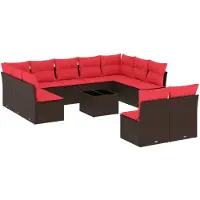 vidaXL 12-teiliges Gartensofa-Set mit Kissen, braun, Polyrattan