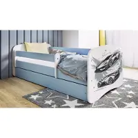WFL GROUP Kinderbett Blau 70x140 80x160 80x180 cm – mit Matratze, Rausfallschutz und Schublade – Jugendbett für Jungen – Stabil und Sicher – Auto – 180x80 cm