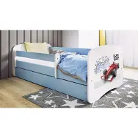 WFL GROUP Kinderbett Blau 70x140 80x160 80x180 cm – mit Matratze, Rausfallschutz und Schublade – Jugendbett für Jungen – Stabil und Sicher – Formel – 180x80 cm