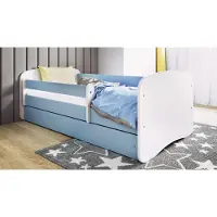 WFL GROUP Kinderbett Blau 70x140 80x160 80x180 cm – mit Matratze, Rausfallschutz und Schublade – Jugendbett für Jungen – Stabil und Sicher – Blau – 140x70 cm