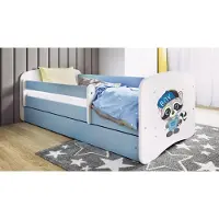 WFL GROUP Kinderbett Blau 70x140 80x160 80x180 cm – mit Matratze, Rausfallschutz und Schublade – Jugendbett für Jungen – Stabil und Sicher –Waschbär – 180x80 cm