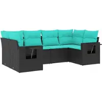 vidaXL 6-teiliges Gartensofa-Set mit Kissen, schwarzes Polyrattan