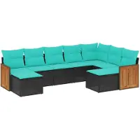 vidaXL 9-teiliges Gartensofa-Set mit Kissen, schwarzes Polyrattan