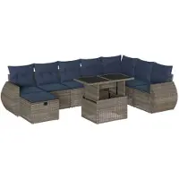 vidaXL 9-teiliges Gartensofa-Set mit Kissen, grau, Polyrattan