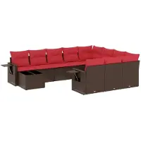 vidaXL 11-teiliges Gartensofa-Set mit Kissen, braun, Polyrattan