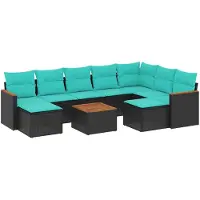 vidaXL 10-teiliges Gartensofa-Set mit Kissen, schwarzes Polyrattan