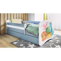 WFL GROUP Kinderbett Blau 70x140 80x160 80x180 cm – mit Matratze, Rausfallschutz und Schublade – Jugendbett für Jungen – Stabil und Sicher – Dinosaurier – 180x80 cm